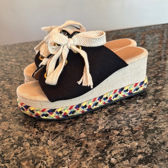Black and Cream Espadrille Platform Shoes 8.5 - Picture 3 of 13